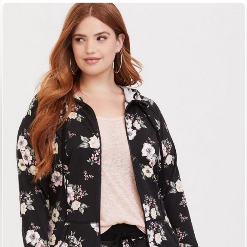 Torrid hooded floral zip up with pockets